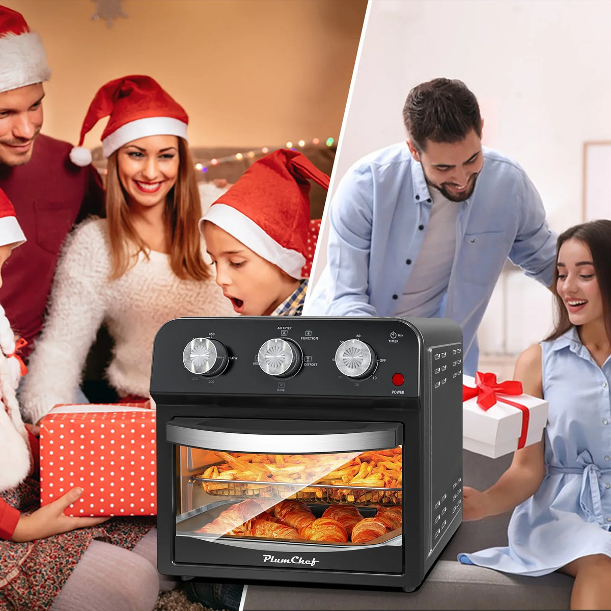 2026 NEW PlumChef 13 Quart 4 Slices Air Fryer Convection Toaster Oven, 1500W, 7 in 1 Multifunction with Roast, Bake, Grill, Broil, Toast, Dehydrate, Defrost