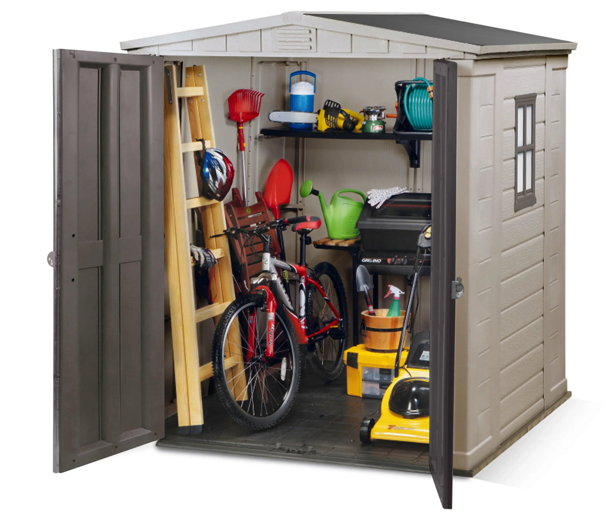 2026 NEW Keter Factor 8 x 11 Foot All Weather Resin Outdoor Storage Shed, Taupe