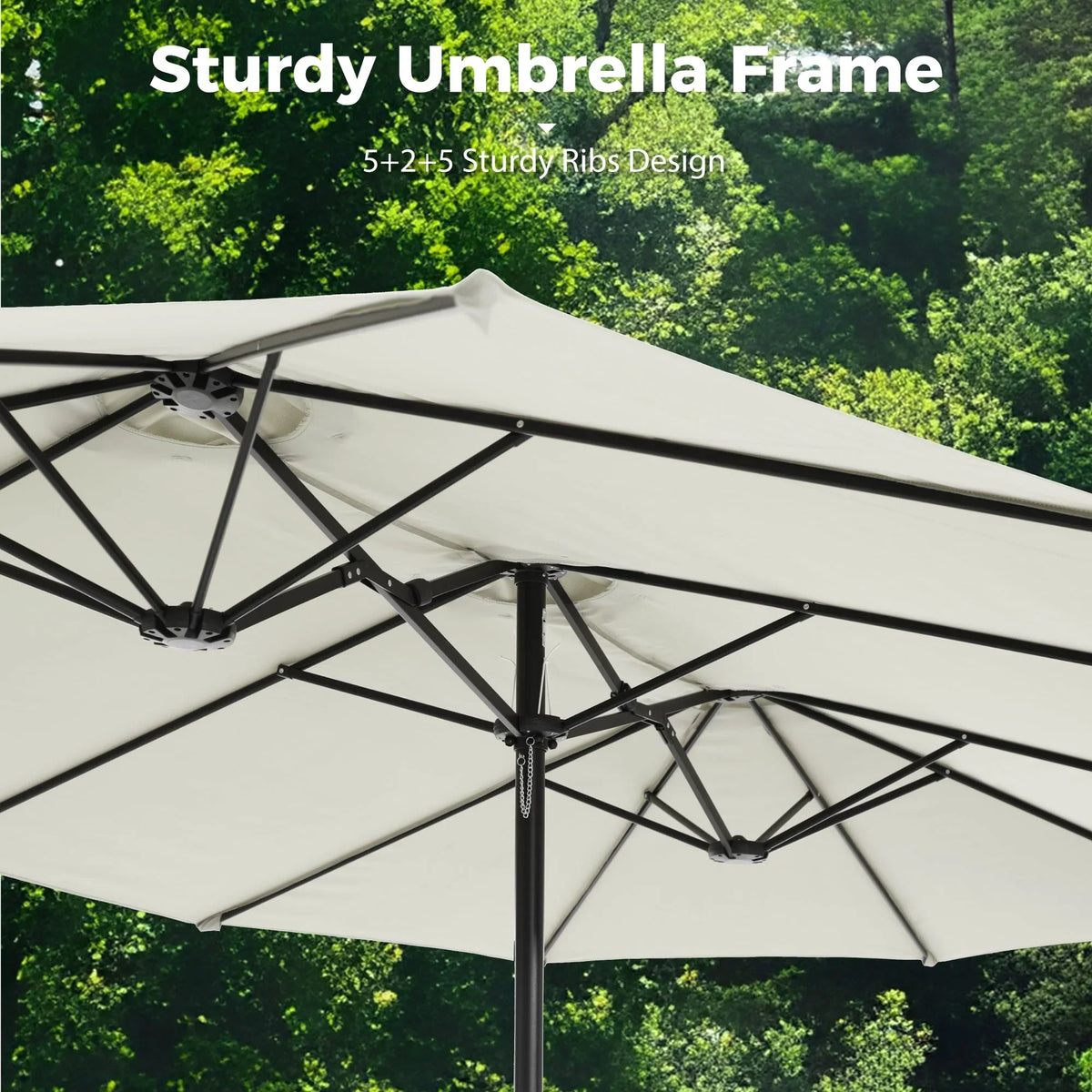 2026 NEW Alpha Joy 15ft Outdoor Patio Umbrella Extra-Large Double-Sided Garden Umbrella with Crank Handle and Base - Smoky Gray