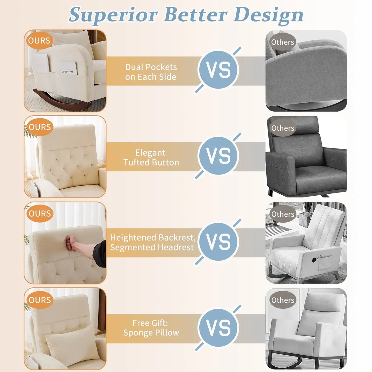 2026 NEW Ktaxon Rocking Accent Chair Glider Reading Chair Comfy Teddy Velvet Upholstered Single Sofa Rocker for Living Room, Nursery, Bedroom Beige