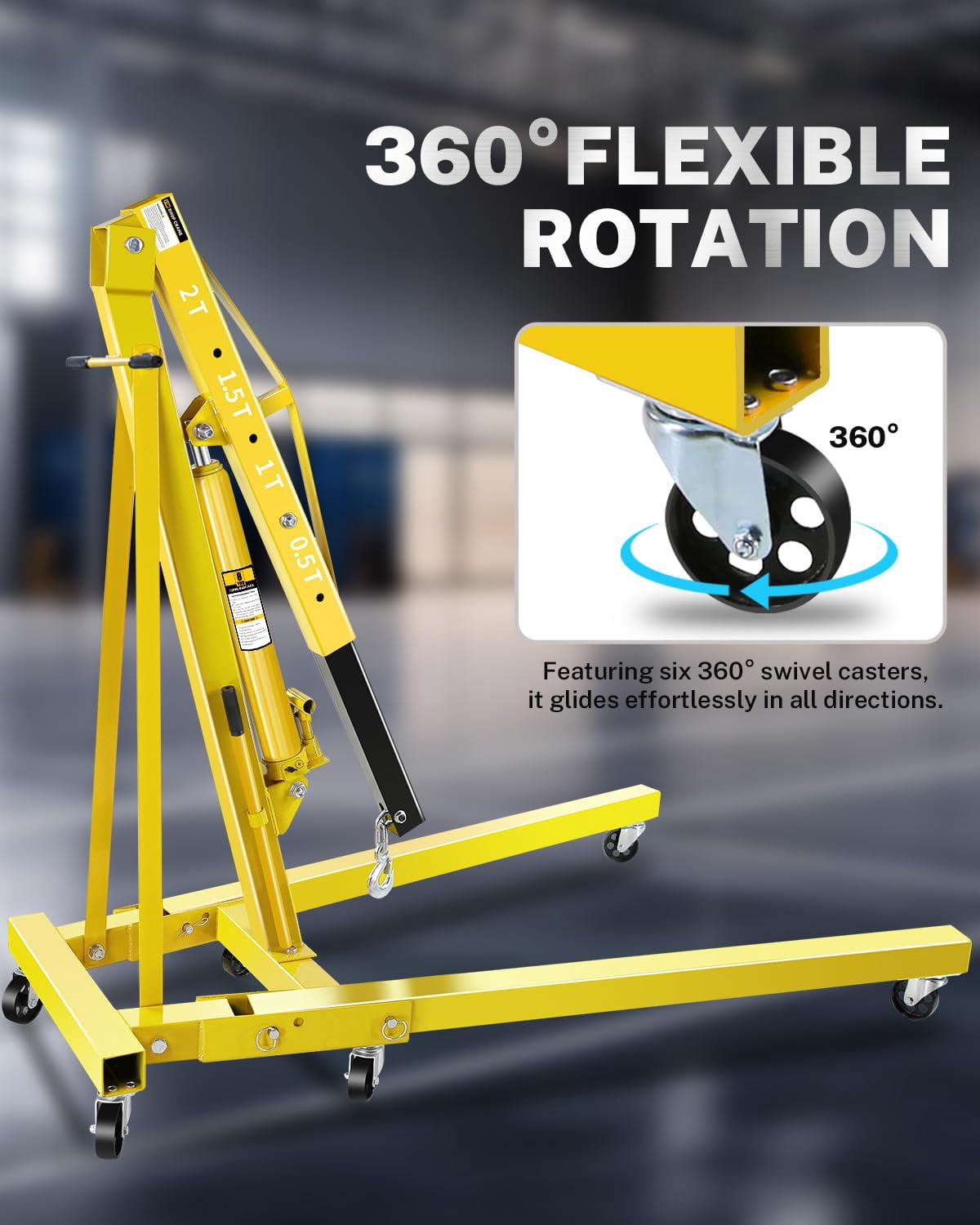 2026 NEW 2-Ton Folding Hydraulic Engine Hoist with Lever & Telescopic Boom, 4400 Lbs Capacity with 6 Steel Casters for Car Truck Boat Motors