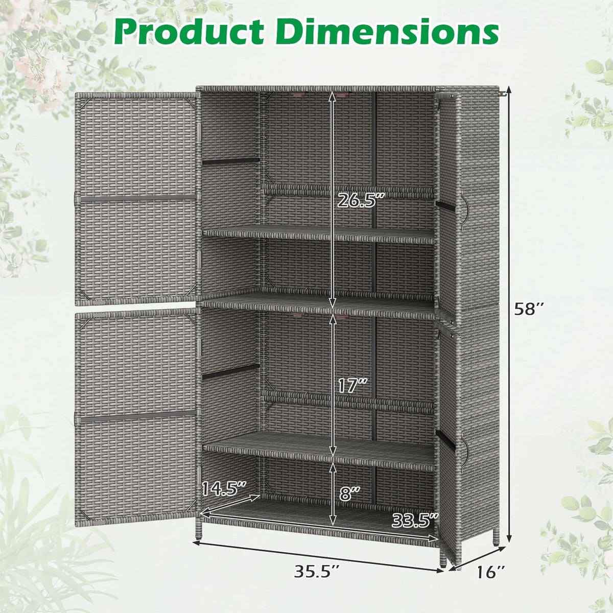 2026 NEW Costway Outdoor Storage Cabinet with Adjustable Shelves & Anti-Toppling Device for Garden Mix Gray