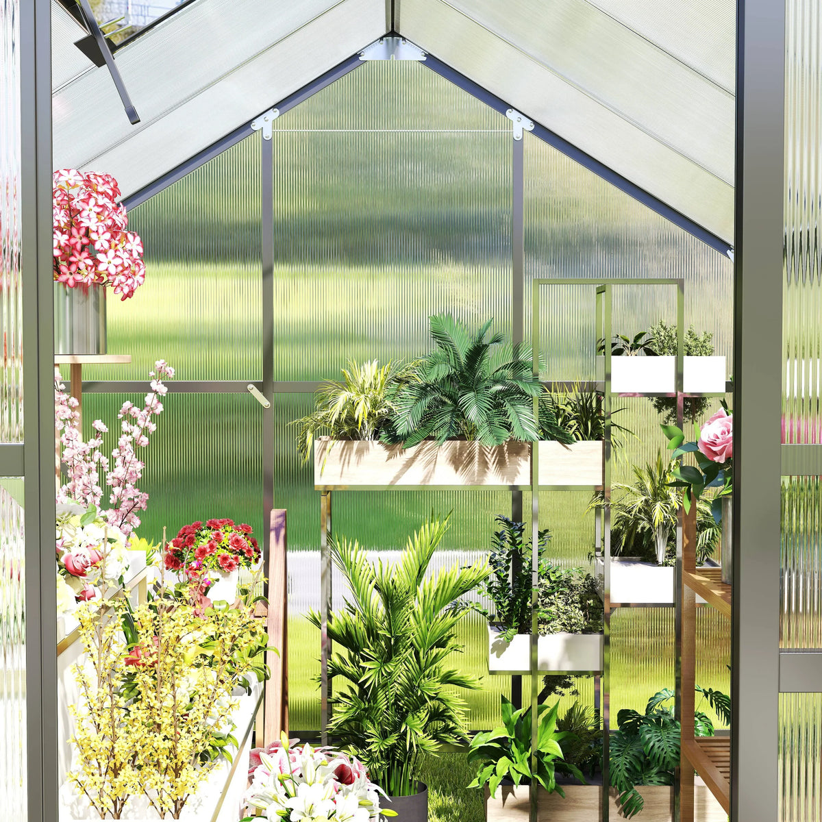 2026 NEW Asofer 6' x 4' Greenhouse for Outdoors, Aluminum Walk-in Green Houses shed with Rain Gutter and Roof Vent for Backyard