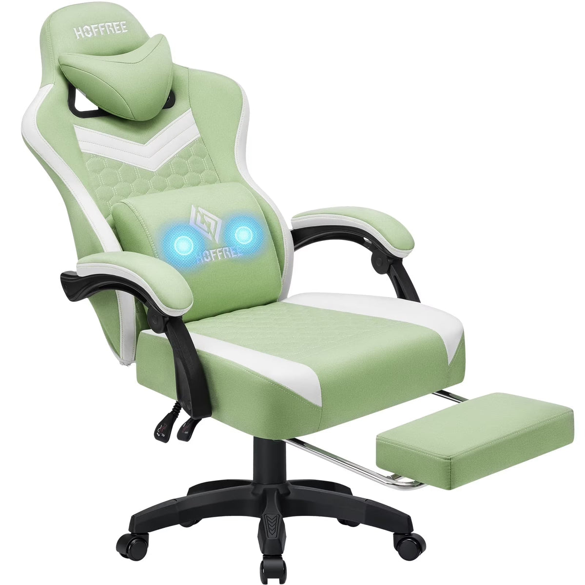 2026 NEW Hoffree Gaming Chair with Massage Fabric Office Chair with footrest for Adults, Ergonomic Gamer Chair with Headrest and Lumbar Support for Office Gaming, 440 LBS
