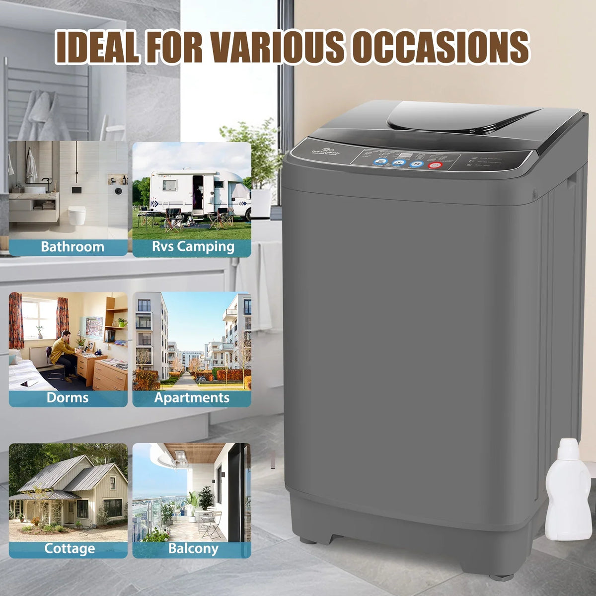 2026 NEW Veeboto Portable Washing Machine, 18.7Lbs Capacity Portable Washer with Drain Pump, 10 Wash Programs/8 Water Levels/LED Display, Full-Automatic Compact Laundry Washer for Apartment, Dorm, Home