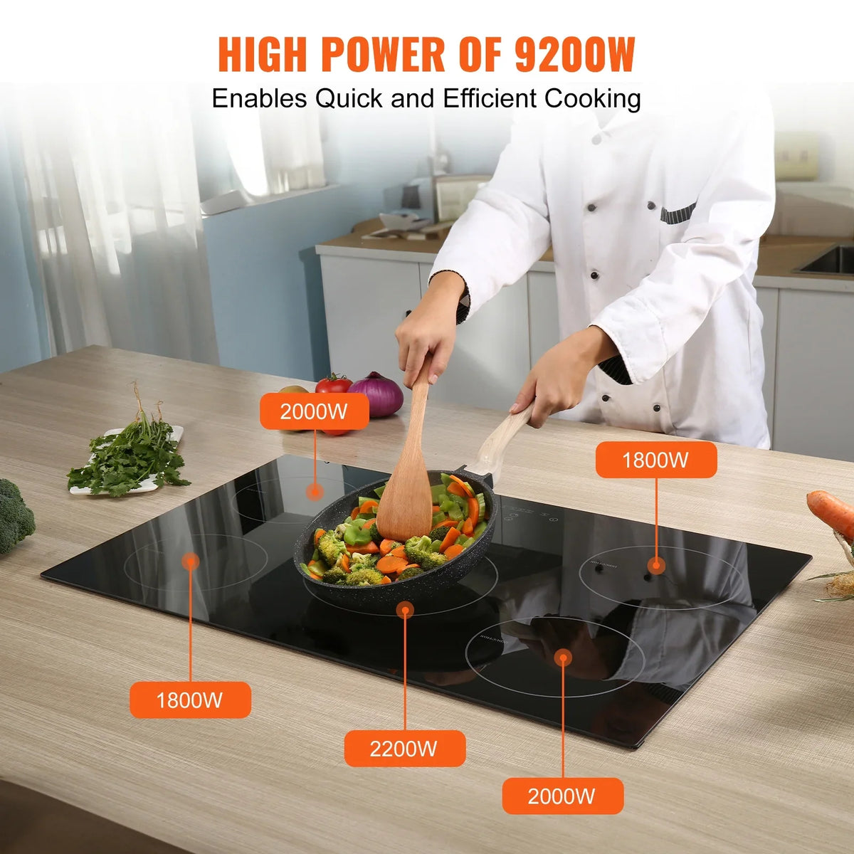 2026 NEW KFFKFF Electric Range, 5 Elements, 30'' Built-in Induction Cooking Surface, 9200W, 9 Power Settings, LED Display, Safety Lock & Heat Guard