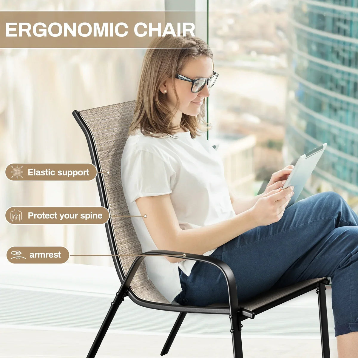 2026 NEW Pirecart 5-Piece Outdoor Patio Dining Table Set with 4 Stackable Textilene Chairs for for Patio, Lawn, Garden, Gray