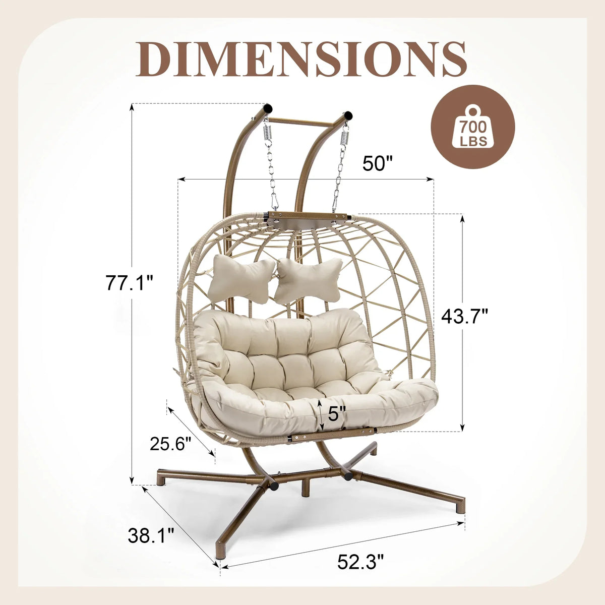 2026 NEW RADIATA Double Wicker Egg Swing Chair with Stand, 2-Person Hanging Egg Chair for Indoor/Outdoor, 700lbs Capacity, Thick Cushions & Headrest,Sturdy Metal Frame"Dark Gray