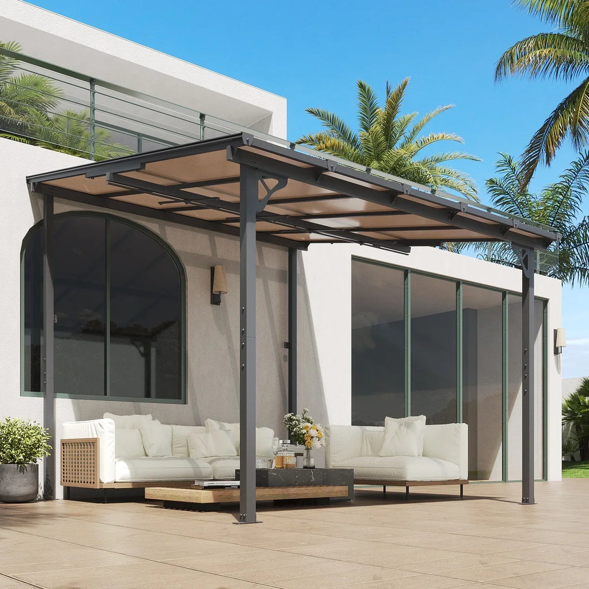 2026 NEW Aoxun 8' x 5' Gazebo for Patio, Gazebo Pergola with Sloped Roof, Grill Gazebo Large Wall-Mounted Heavy Duty Awnings, for Backyard, Deck, Patio