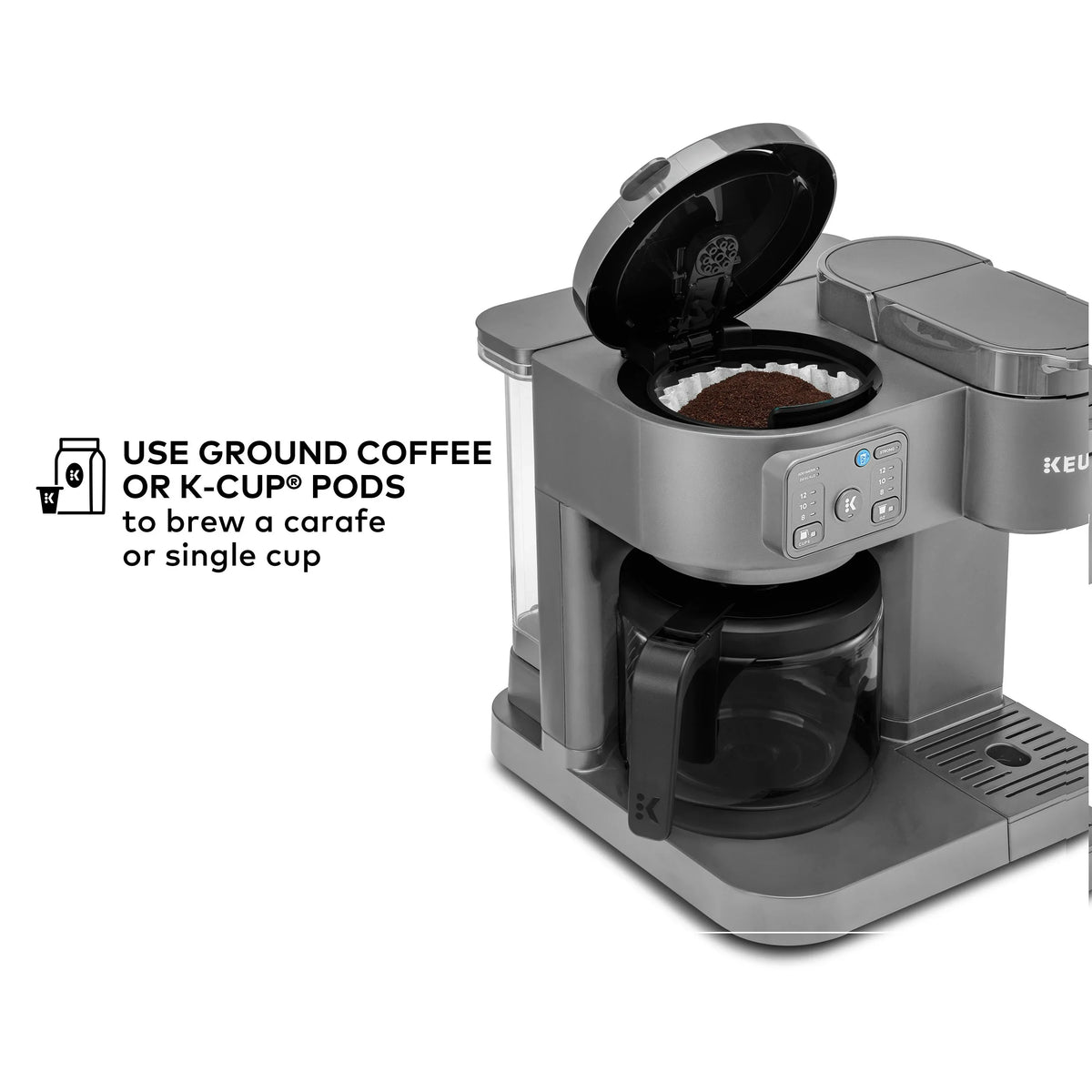 2026 NEW Keurig K-Duo Essentials, Hot & Iced Single-Serve K-Cup Pod Coffee Maker & Carafe, Moonlight Grey