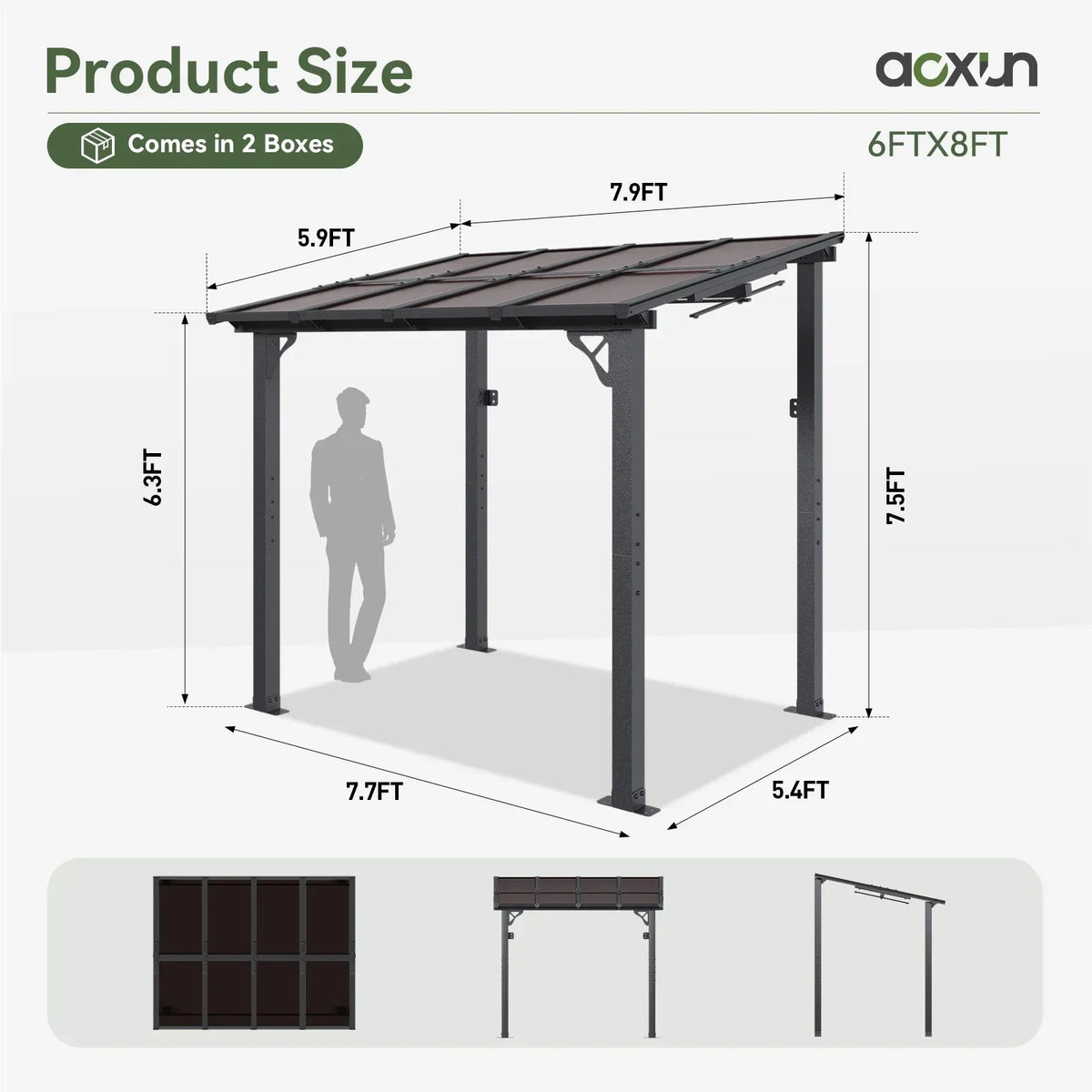 2026 NEW Aoxun 8' x 5' Gazebo for Patio, Gazebo Pergola with Sloped Roof, Grill Gazebo Large Wall-Mounted Heavy Duty Awnings, for Backyard, Deck, Patio