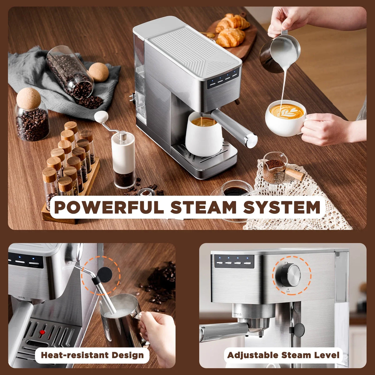 2026 NEW Auertech Espresso Machine Cappuccino Coffee Maker with Milk Frother, Steamer & 41 oz Water Tank, New