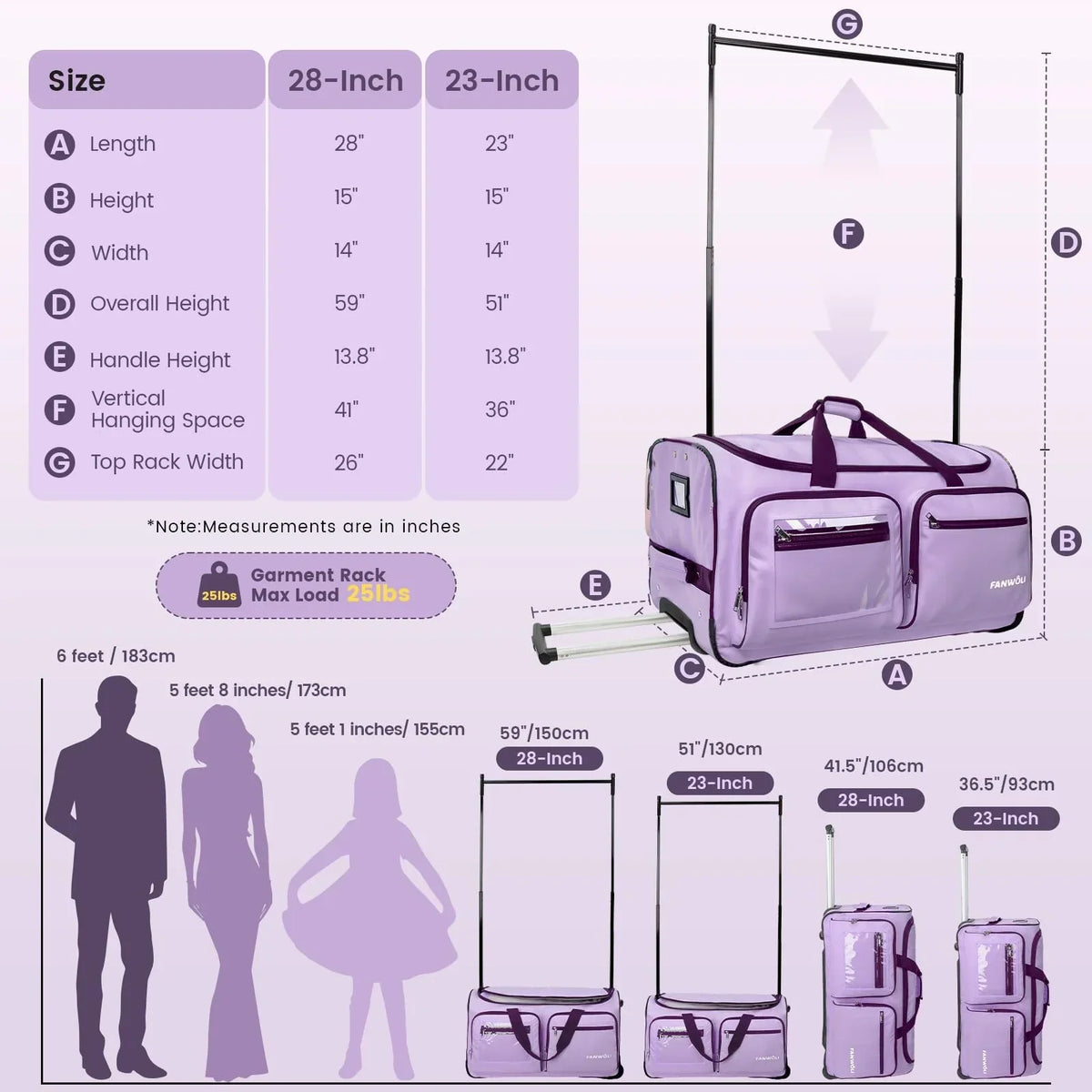 2026 NEW Fegat Dance Bag with Garment Rack - 28"Collapsible Rolling Competition Dance Duffle Bag Lightweight Costume Wheeled Suitcase for Dancers Shows Livestreamer Athletes