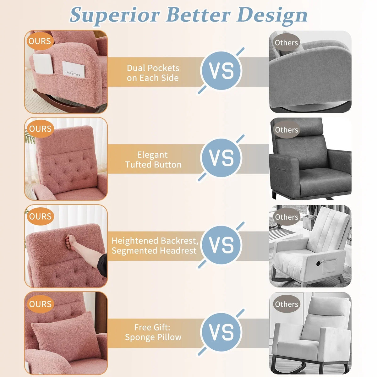 2026 NEW Ktaxon Rocking Accent Chair Glider Reading Chair Comfy Teddy Velvet Upholstered Single Sofa Rocker for Living Room, Nursery, Bedroom Beige