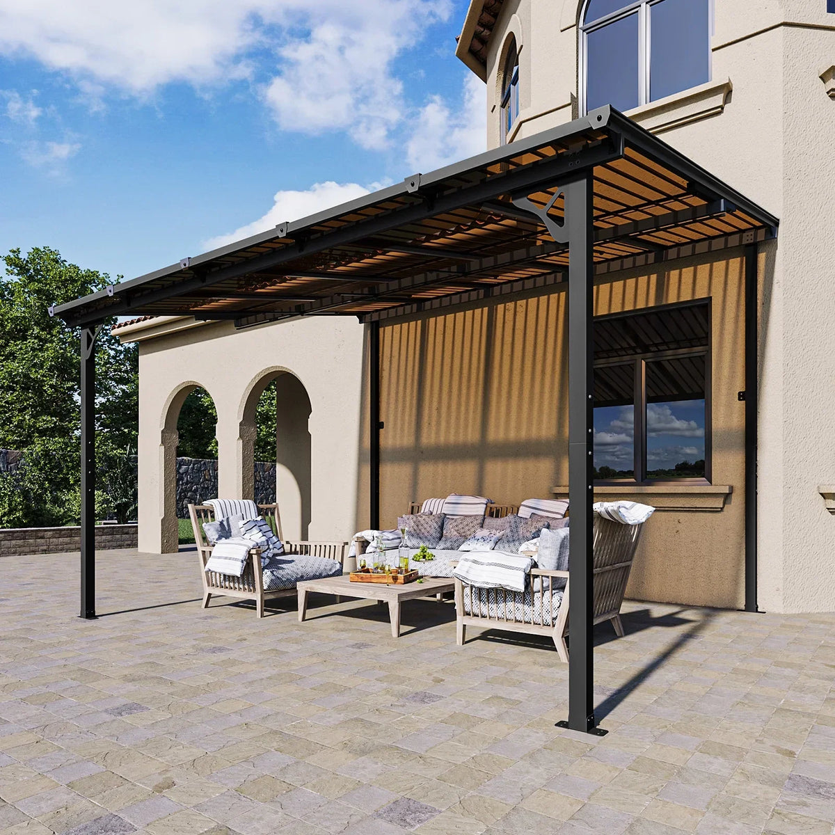 2026 NEW Aoxun 8' x 5' Gazebo for Patio, Gazebo Pergola with Sloped Roof, Grill Gazebo Large Wall-Mounted Heavy Duty Awnings, for Backyard, Deck, Patio