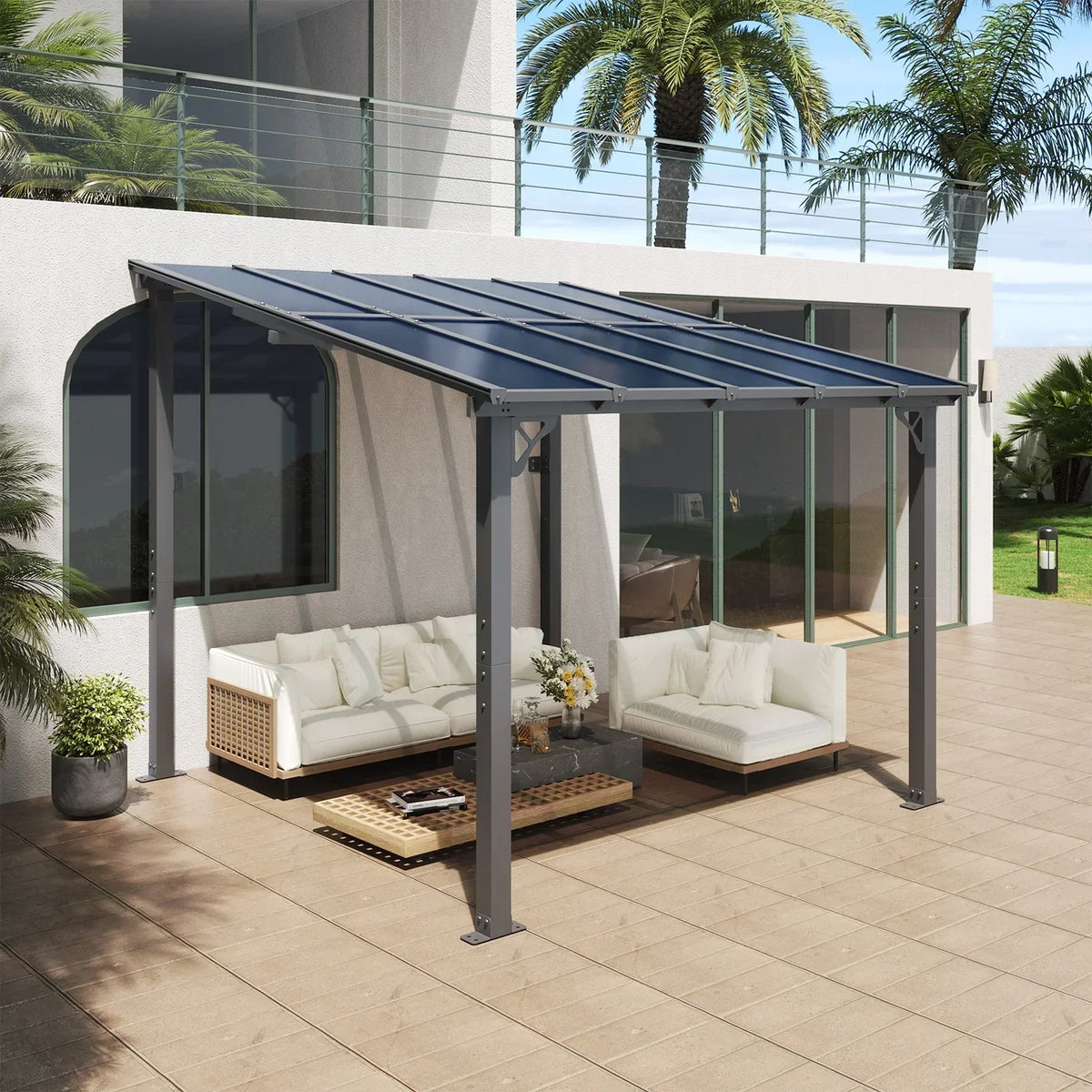 2026 NEW Aoxun 8' x 5' Gazebo for Patio, Gazebo Pergola with Sloped Roof, Grill Gazebo Large Wall-Mounted Heavy Duty Awnings, for Backyard, Deck, Patio