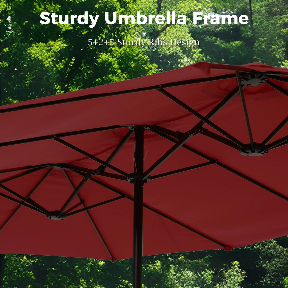 2026 NEW Alpha Joy 15ft Outdoor Patio Umbrella Extra-Large Double-Sided Garden Umbrella with Crank Handle and Base - Smoky Gray