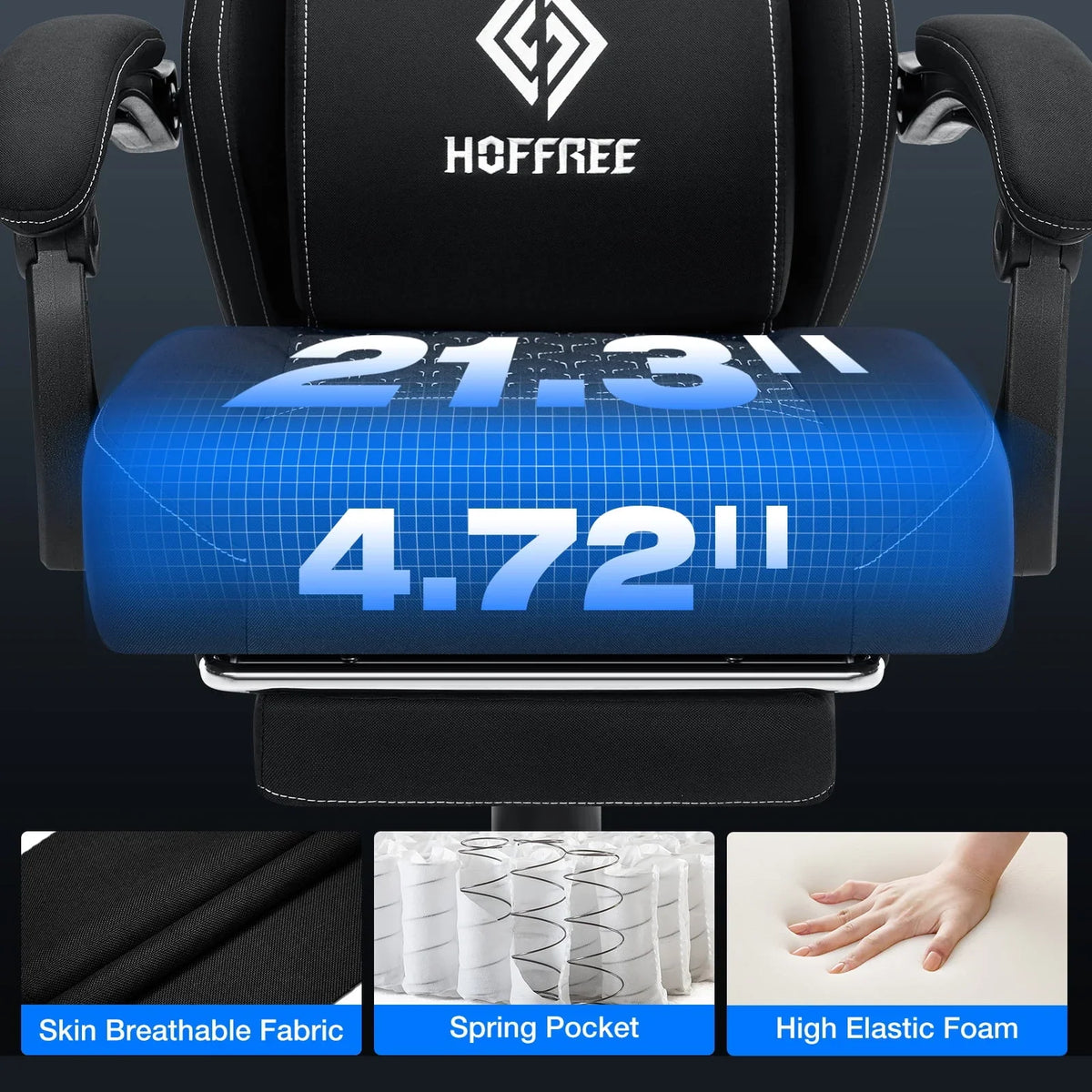 2026 NEW Hoffree Gaming Chair with Massage Fabric Office Chair with footrest for Adults, Ergonomic Gamer Chair with Headrest and Lumbar Support for Office Gaming, 440 LBS