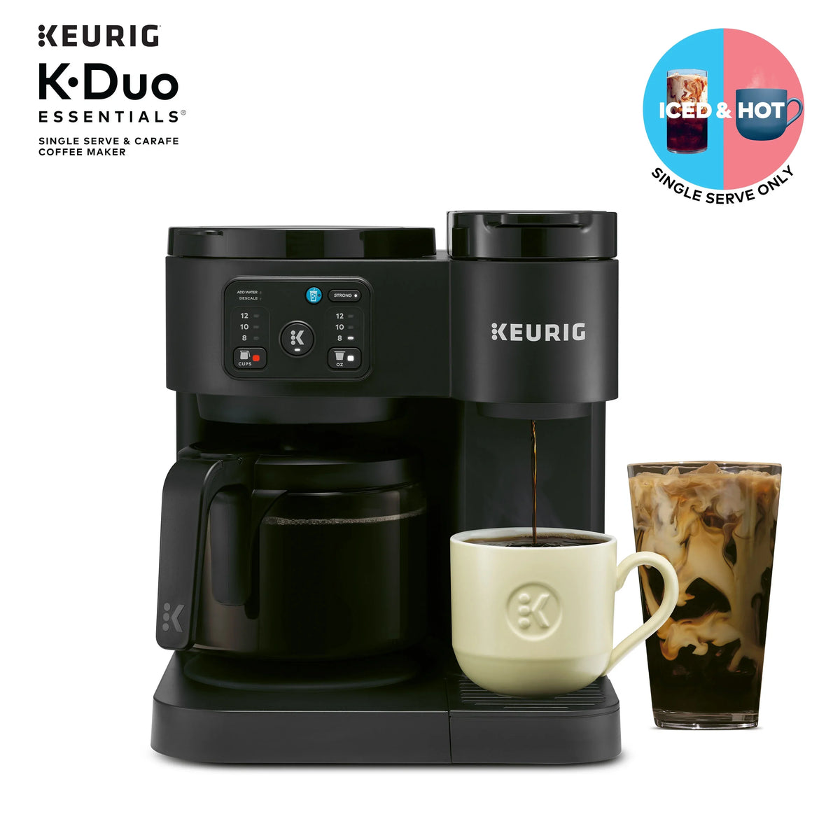 2026 NEW Keurig K-Duo Essentials, Hot & Iced Single-Serve K-Cup Pod Coffee Maker & Carafe, Moonlight Grey