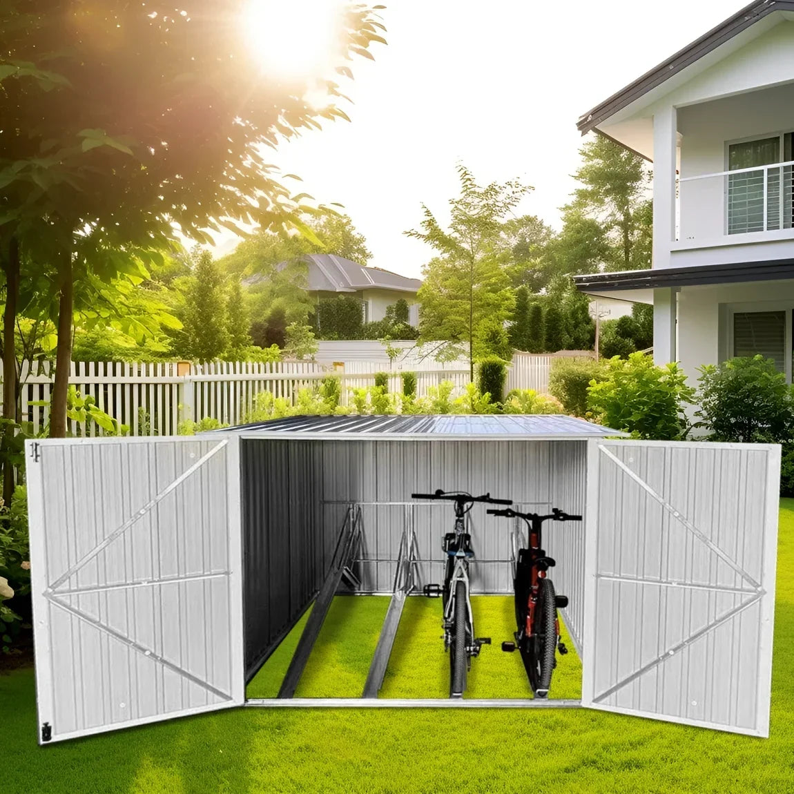 2026 NEW 6.3' x 6.1' Outdoor Storage Shed Clearance, Metal Outdoor Storage Cabinet with Double Lockable Doors, Waterproof Tool Shed, Stores 4 Bikes, Backyard Shed for Garden, Patio, Lawn