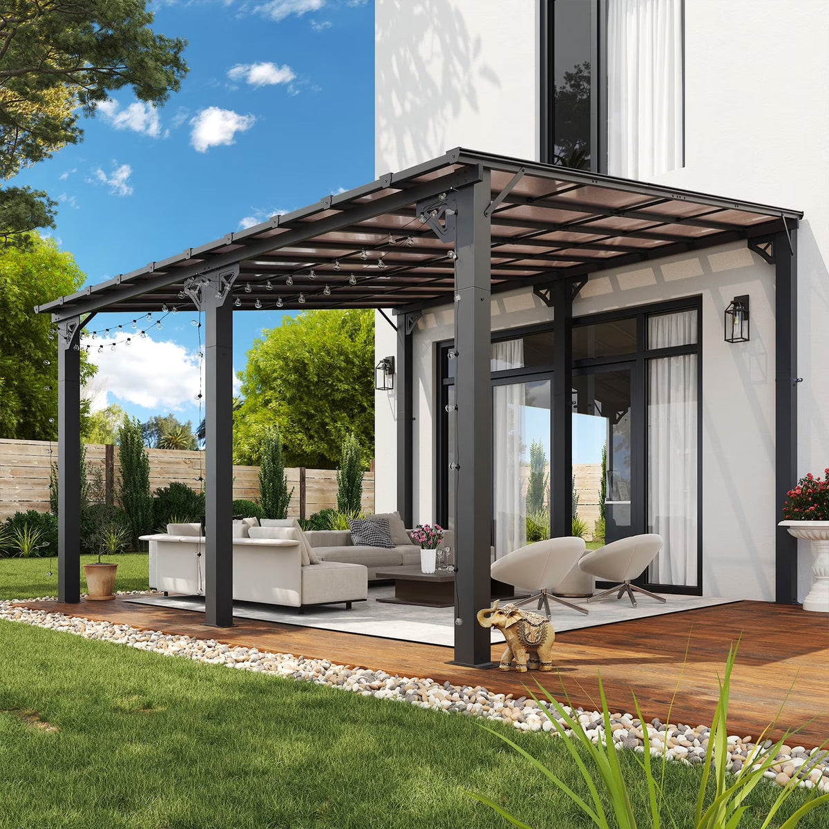 2026 NEW Aoxun 8' x 5' Gazebo for Patio, Gazebo Pergola with Sloped Roof, Grill Gazebo Large Wall-Mounted Heavy Duty Awnings, for Backyard, Deck, Patio