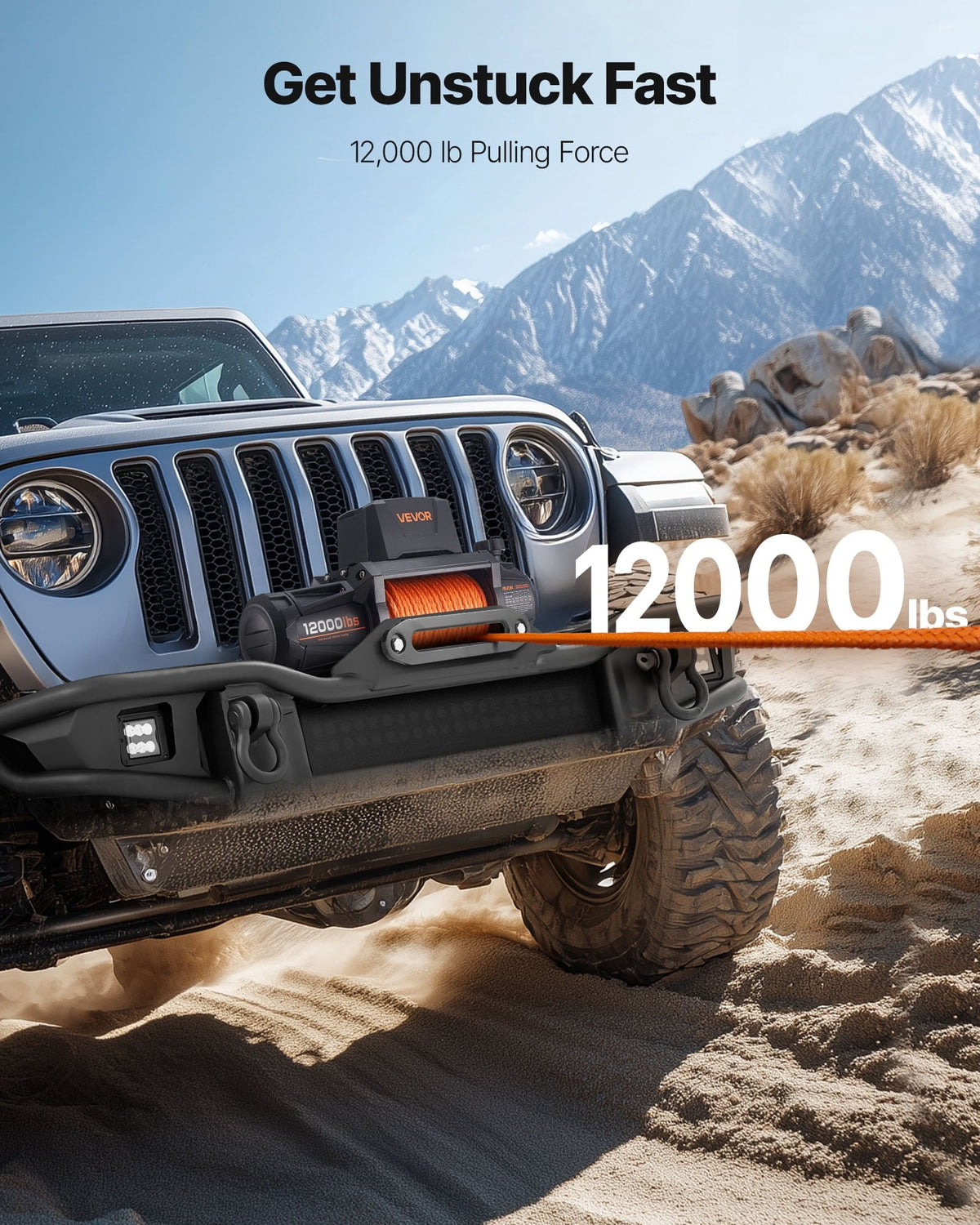 2026 NEW VEVOR Electric Winch, 12000 lbs Load Capacity, 12V DC Truck Winch with Φ3/8 in x 92 ft Synthetic Rope, Wireless & Wired Remote Control, IP67 Waterproof for Towing Off-Road SUV Jeep Trailer Boat