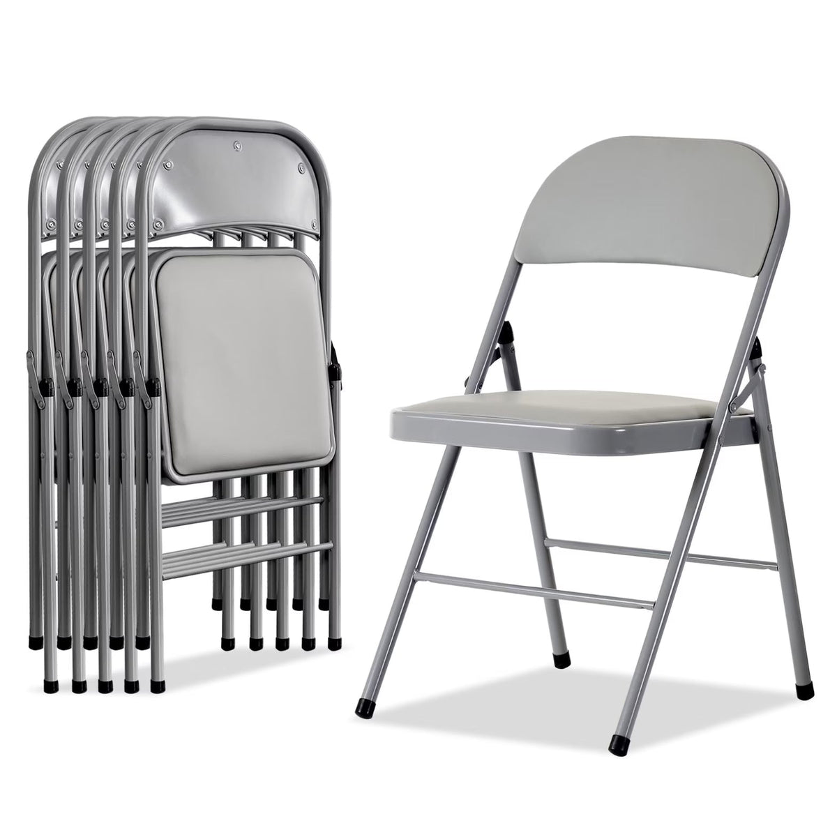 2026 NEW 6 Pack Gray Folding Chairs with Padded Seats, Portable Stackable Foldable Chairs for Indoor & Outdoor, Commercial Seat with Metal Frame for Events Office Wedding Party, 330lbs Capacity