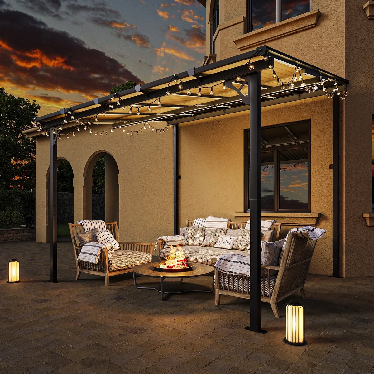 2026 NEW Aoxun 8' x 5' Gazebo for Patio, Gazebo Pergola with Sloped Roof, Grill Gazebo Large Wall-Mounted Heavy Duty Awnings, for Backyard, Deck, Patio