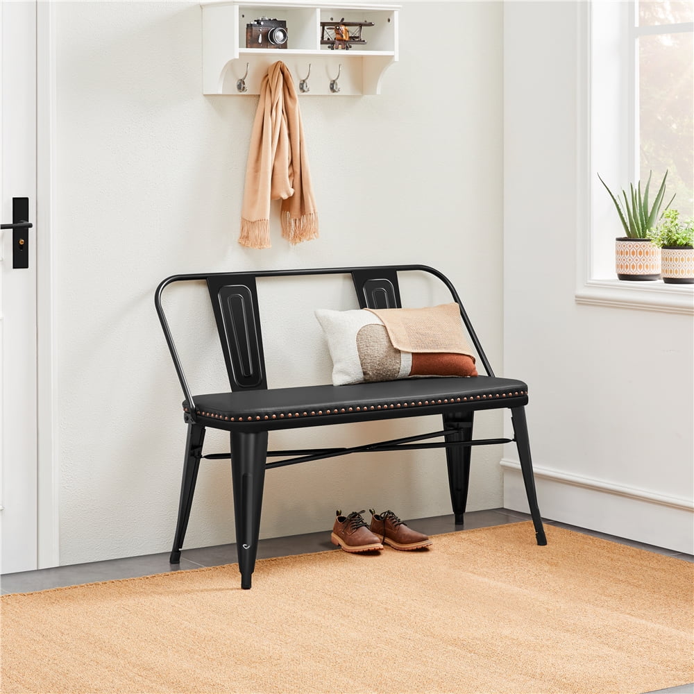 2026 NEW Yaheetech Industrial Metal Dining Bench with Upholstered Seat,Black