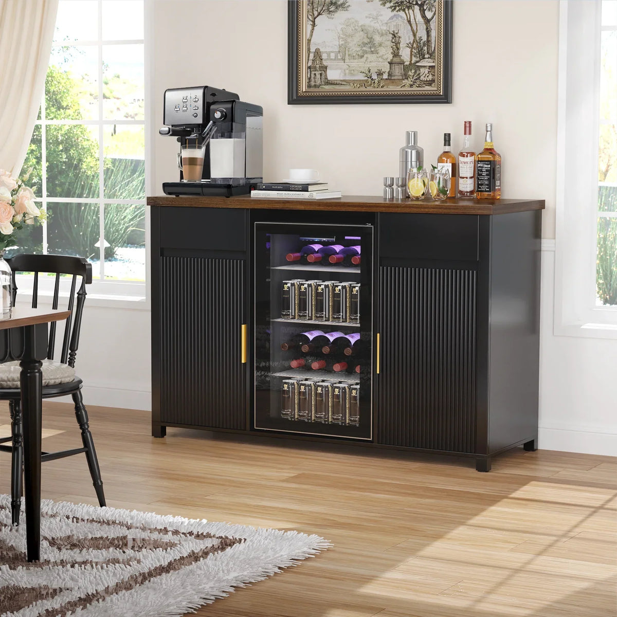 2026 NEW Coffee Bar Cabinet with Fridge Space, Mini Fridge Cabinet"Buffet Sideboard"53.2"L