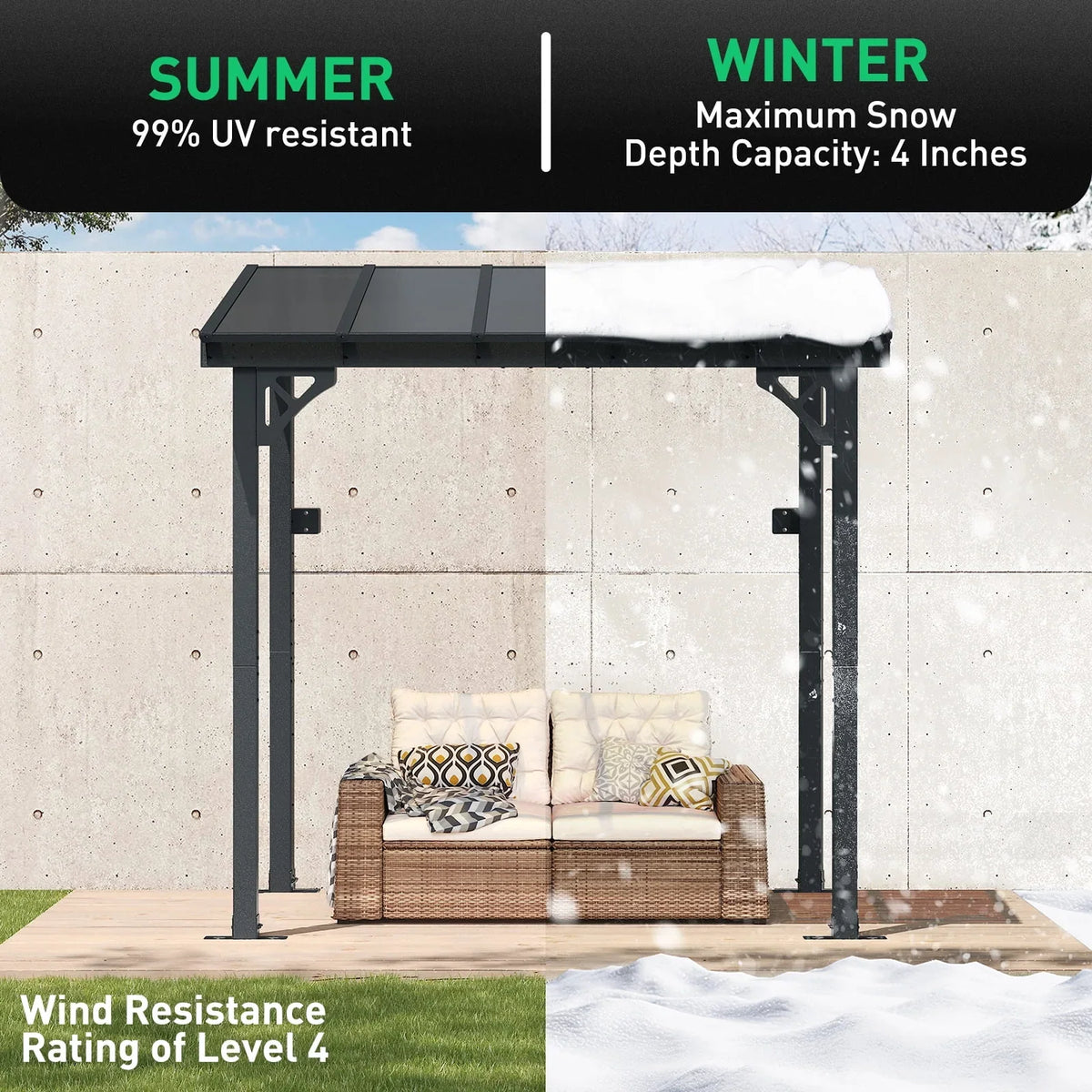 2026 NEW Aoxun 8' x 5' Gazebo for Patio, Gazebo Pergola with Sloped Roof, Grill Gazebo Large Wall-Mounted Heavy Duty Awnings, for Backyard, Deck, Patio