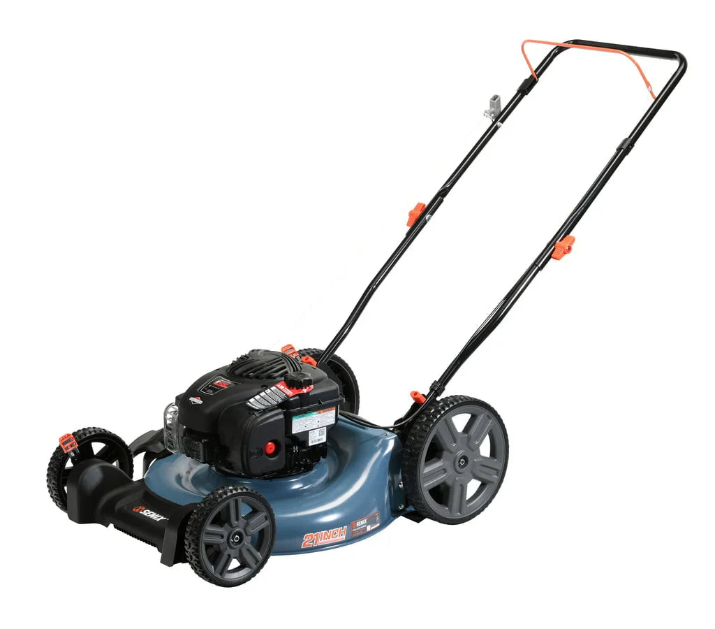 2026 NEW SENIX Gas Lawn Mower, 21-Inch, 125 cc 4-Cycle Briggs & Stratton Engine, 2-In-1 Push Lawnmower, 6-Position Height Adjustment with 11-Inch Rear Wheels, LSPG-M4, Blue