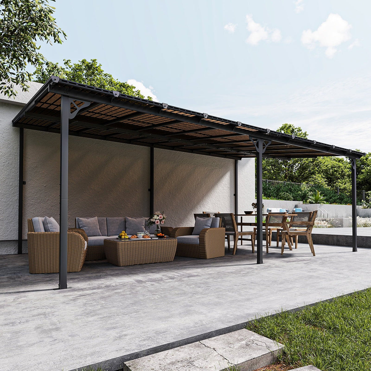 2026 NEW Aoxun 8' x 5' Gazebo for Patio, Gazebo Pergola with Sloped Roof, Grill Gazebo Large Wall-Mounted Heavy Duty Awnings, for Backyard, Deck, Patio