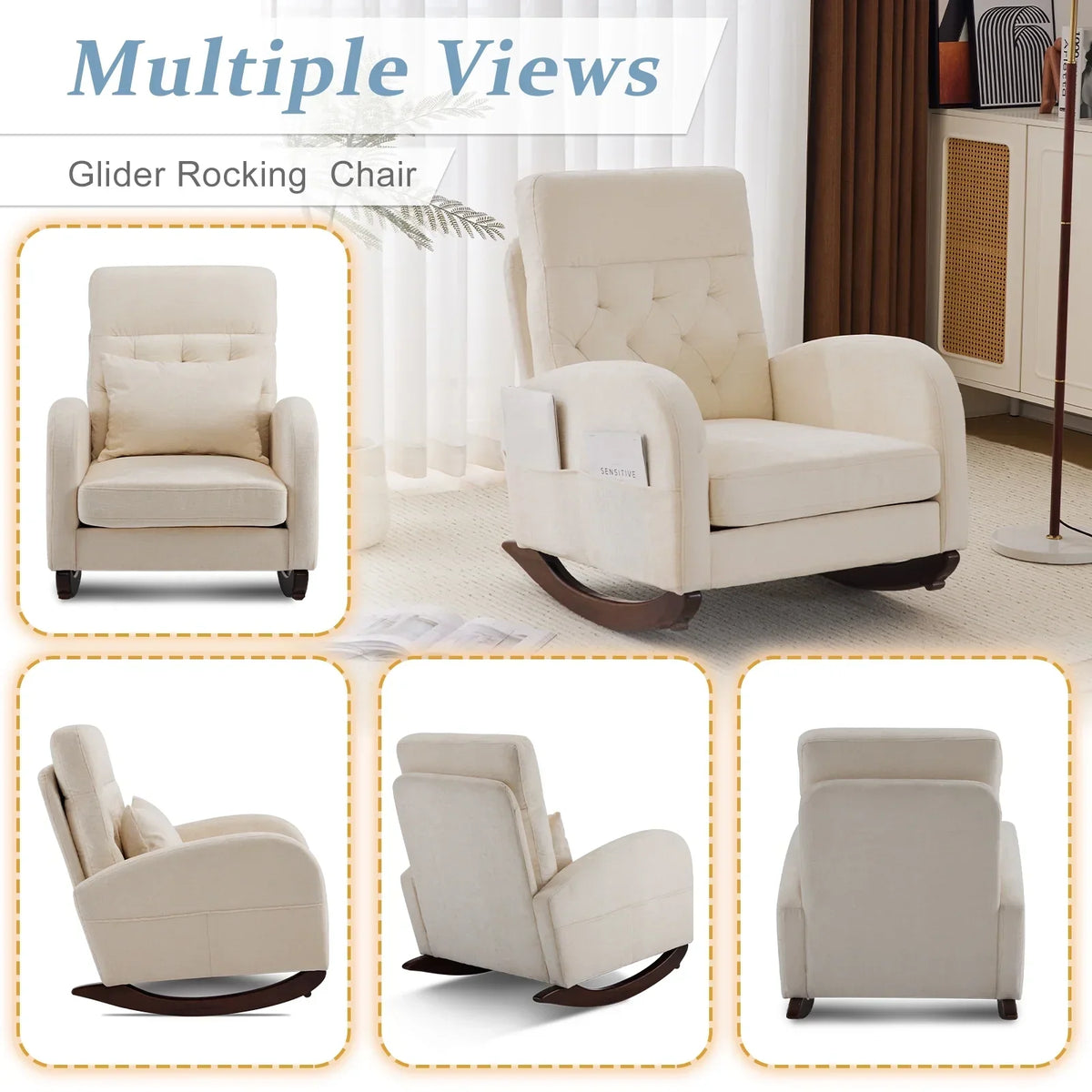 2026 NEW Ktaxon Rocking Accent Chair Glider Reading Chair Comfy Teddy Velvet Upholstered Single Sofa Rocker for Living Room, Nursery, Bedroom Beige