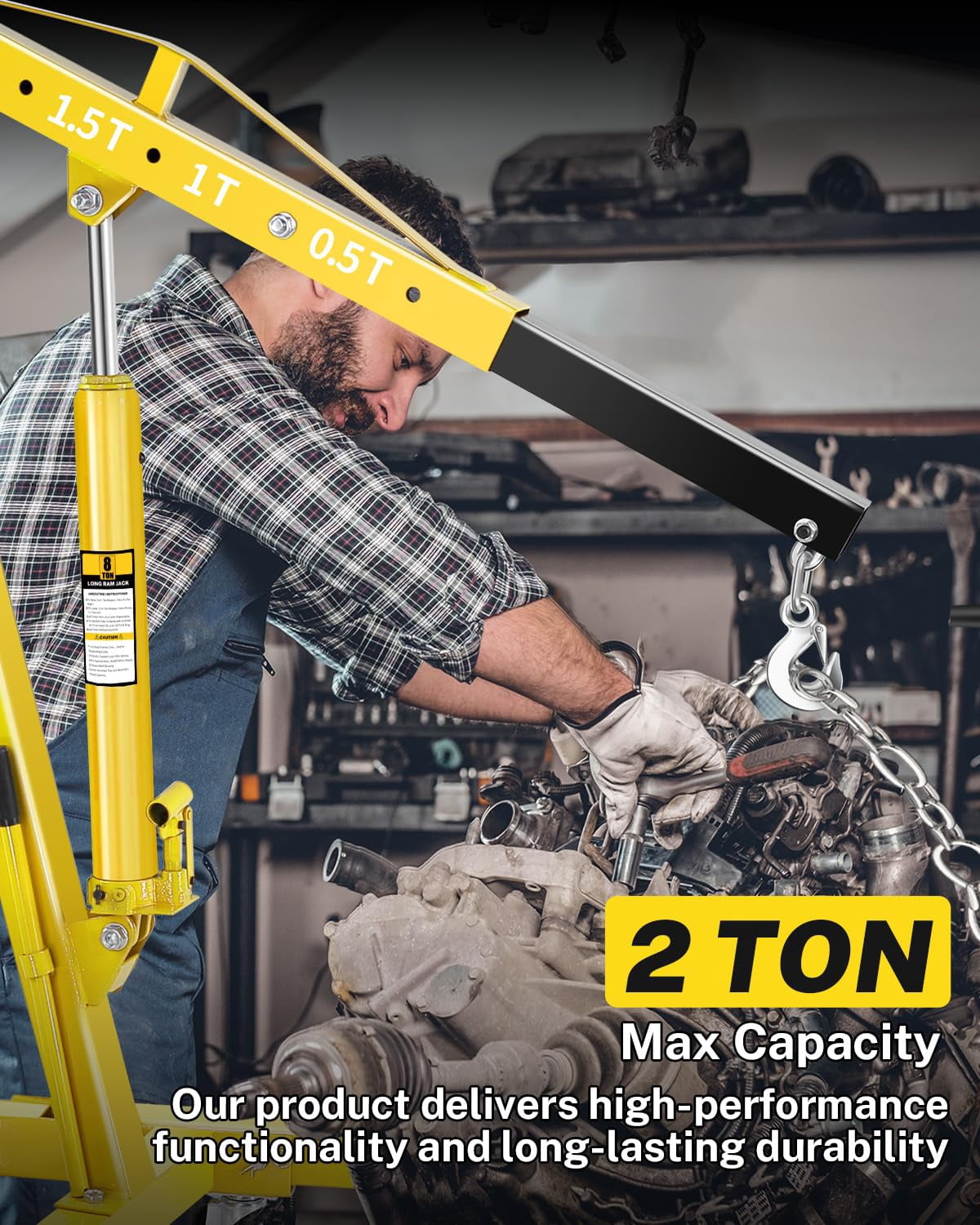 2026 NEW 2-Ton Folding Hydraulic Engine Hoist with Lever & Telescopic Boom, 4400 Lbs Capacity with 6 Steel Casters for Car Truck Boat Motors