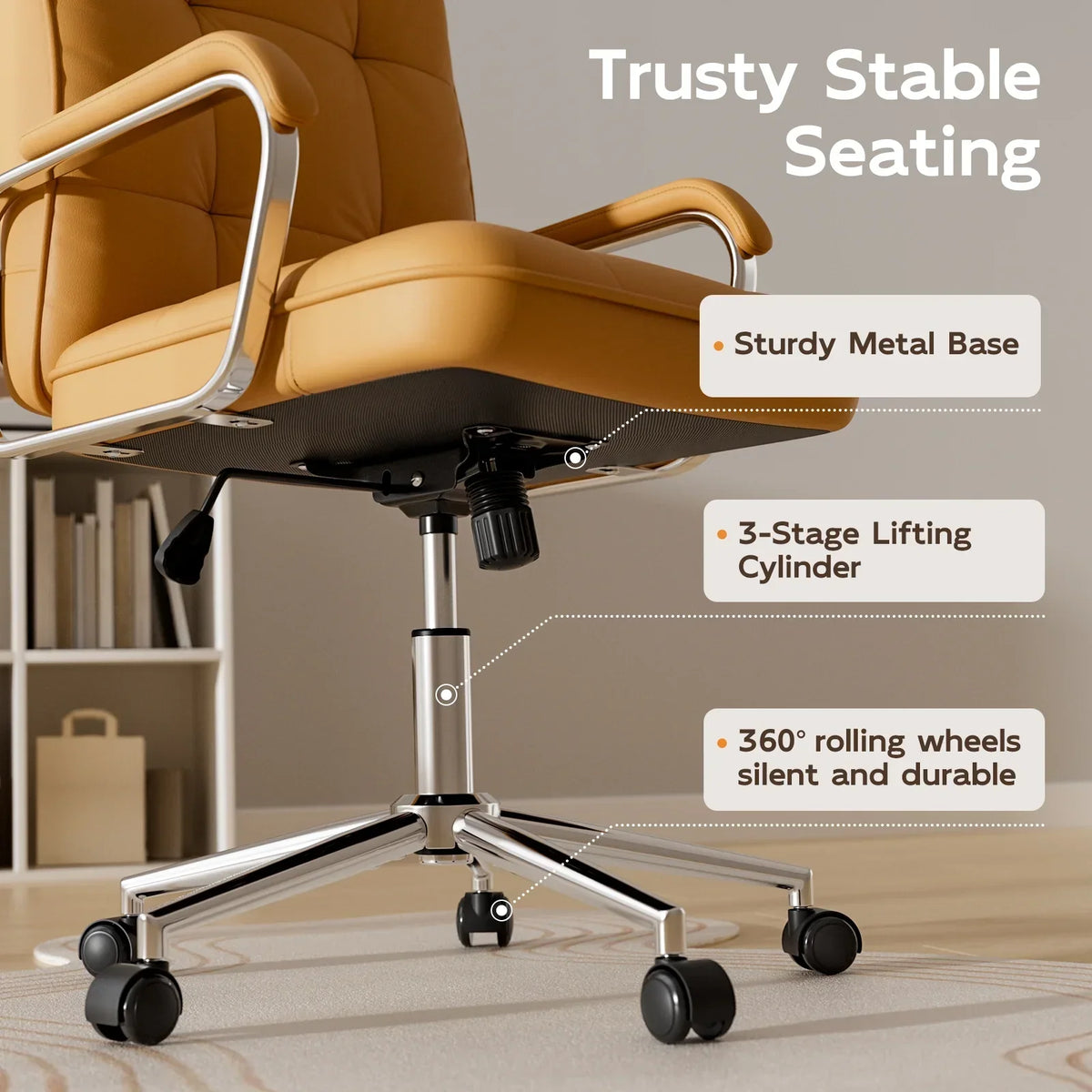 2026 NEW Solfway White Office Chair, Swivel Leather Computer Desk Chair with Wheels and Padded Arms, Executive Office Chair for Adults