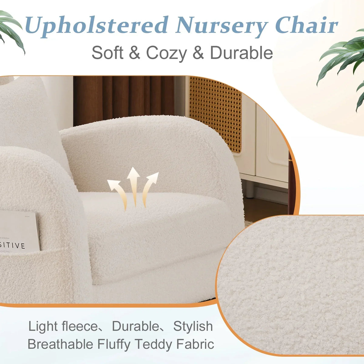 2026 NEW Ktaxon Rocking Accent Chair Glider Reading Chair Comfy Teddy Velvet Upholstered Single Sofa Rocker for Living Room, Nursery, Bedroom Beige