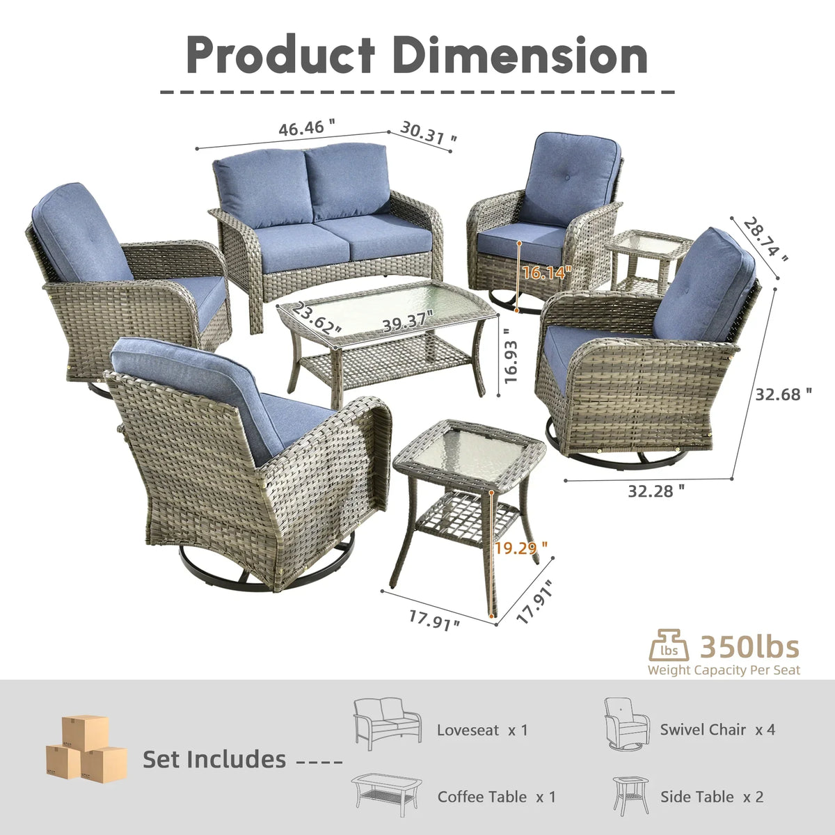 2026 NEW Ovios 5 Pieces Outdoor Patio Furniture Set High Back All Weather Wicker Conversation Set with Swivel Chairs & Coffee Table, Dark Gray