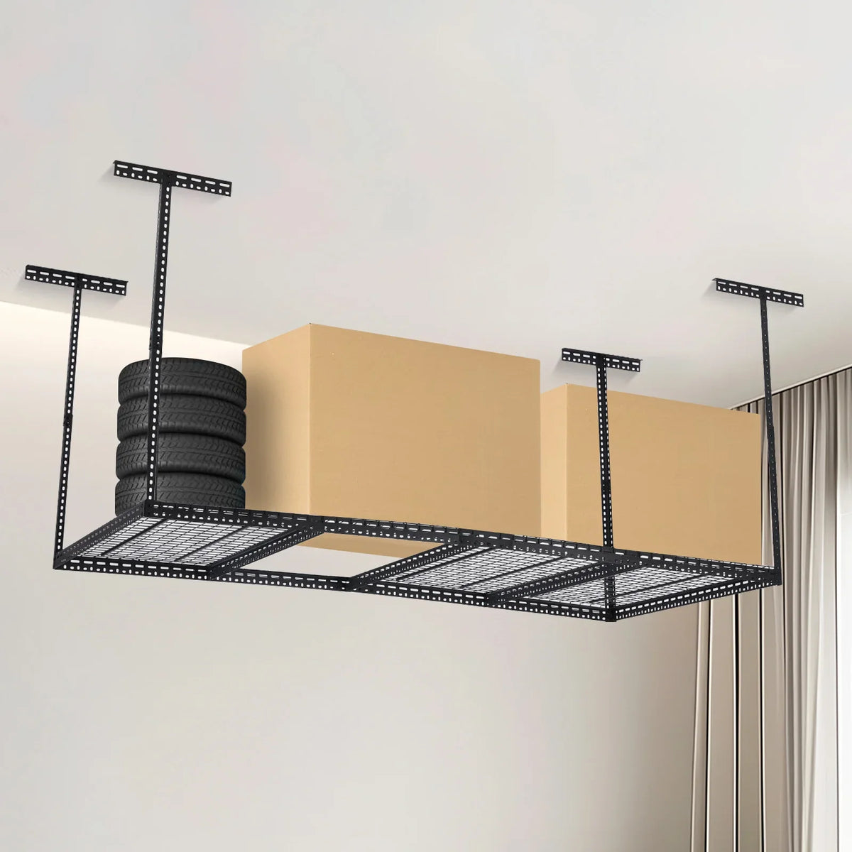 2026 NEW 4x6 Overhead Garage Storage Rack -C Heavy Duty Metal Ceiling Shelving, Adjustable Organization System for Garage -C 330lb Capacity, Easy Install