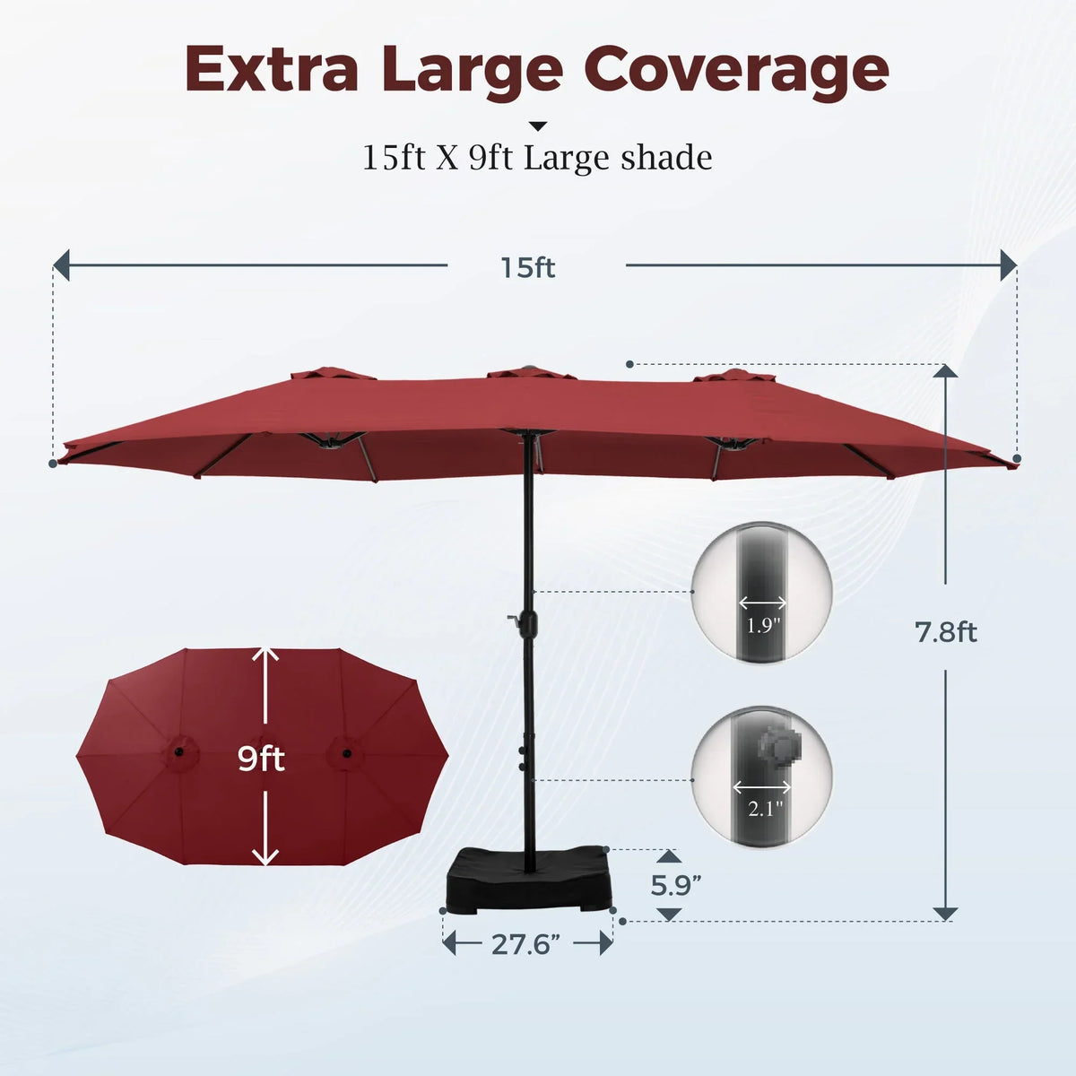 2026 NEW Alpha Joy 15ft Outdoor Patio Umbrella Extra-Large Double-Sided Garden Umbrella with Crank Handle and Base - Smoky Gray