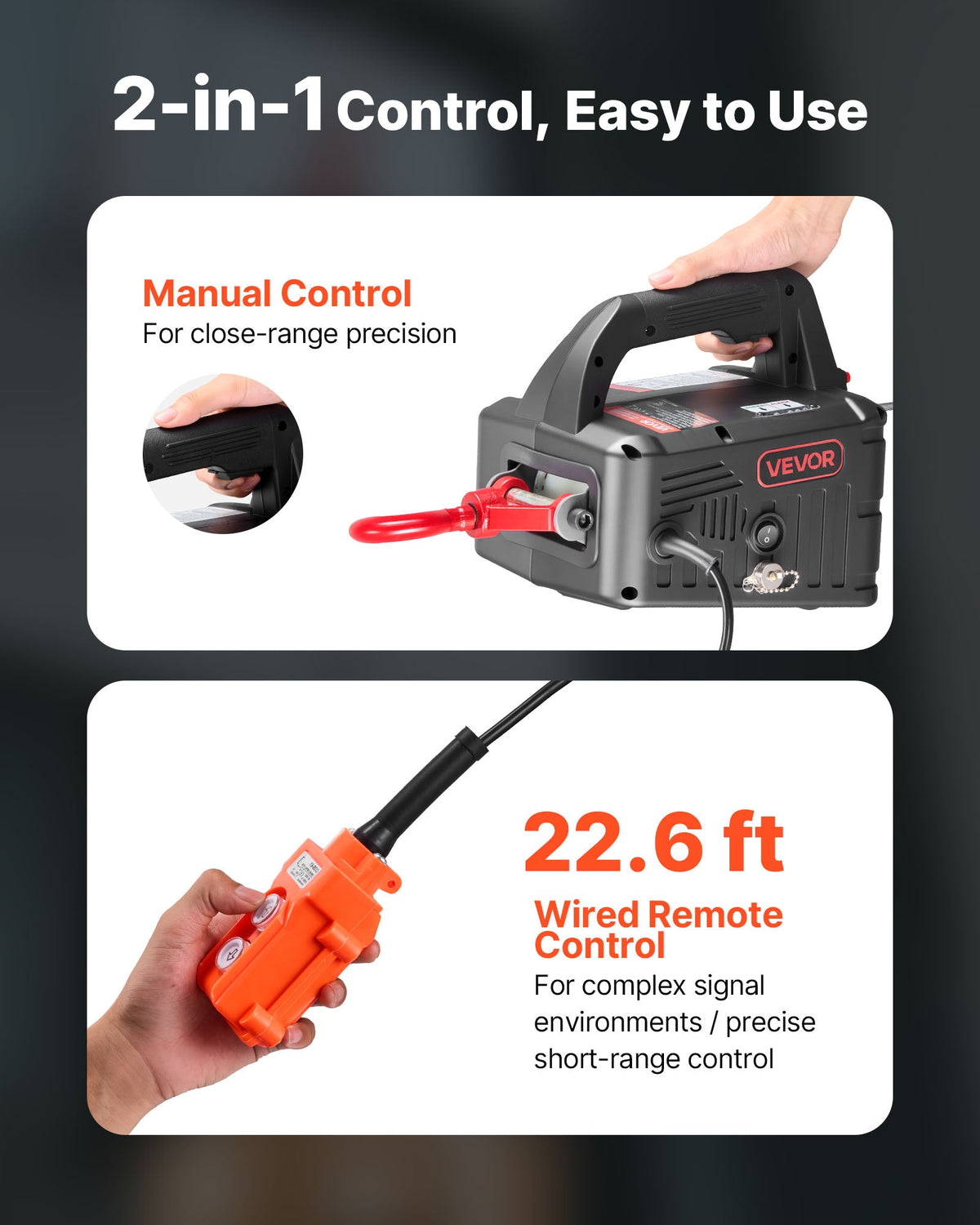 2026 NEW VEVOR 2-in-1 Electric Hoist Winch, 1100 lbs Capacity, 1500W Portable Power Winch Crane, 25 ft Lifting Height, 16.4 ft/min with Manual and Wired Remote Control