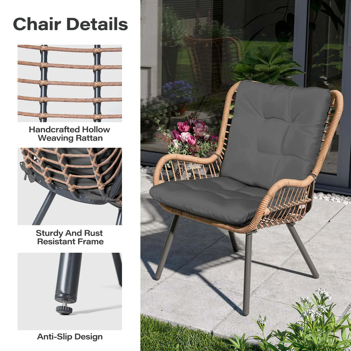 2026 NEW LAUSAINT HOME 3-Piece Patio Furniture Set, High Back Outdoor Bistro with Coffee Table & Beige Cushions for Garden or Deck
