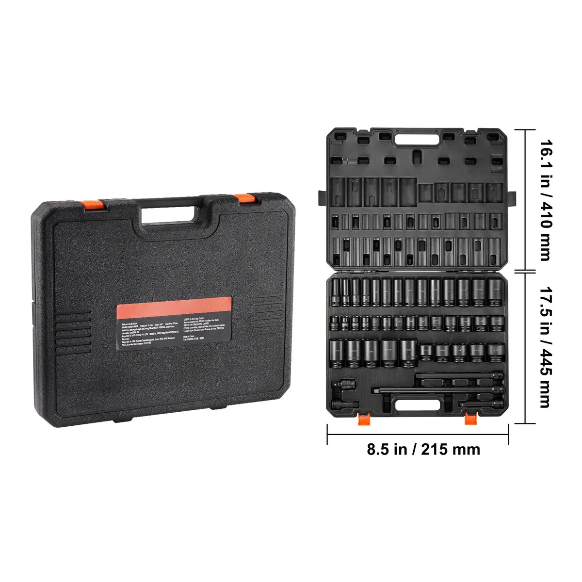 2026 NEW SKYSHALO 43-Pc Impact Socket Set, 1/2" Drive, SAE 3/8"-1-1/2", Deep & Shallow, 6-Point, Cr-Mo Steel, for Automotive Repair, Clear Size Labels, Durable