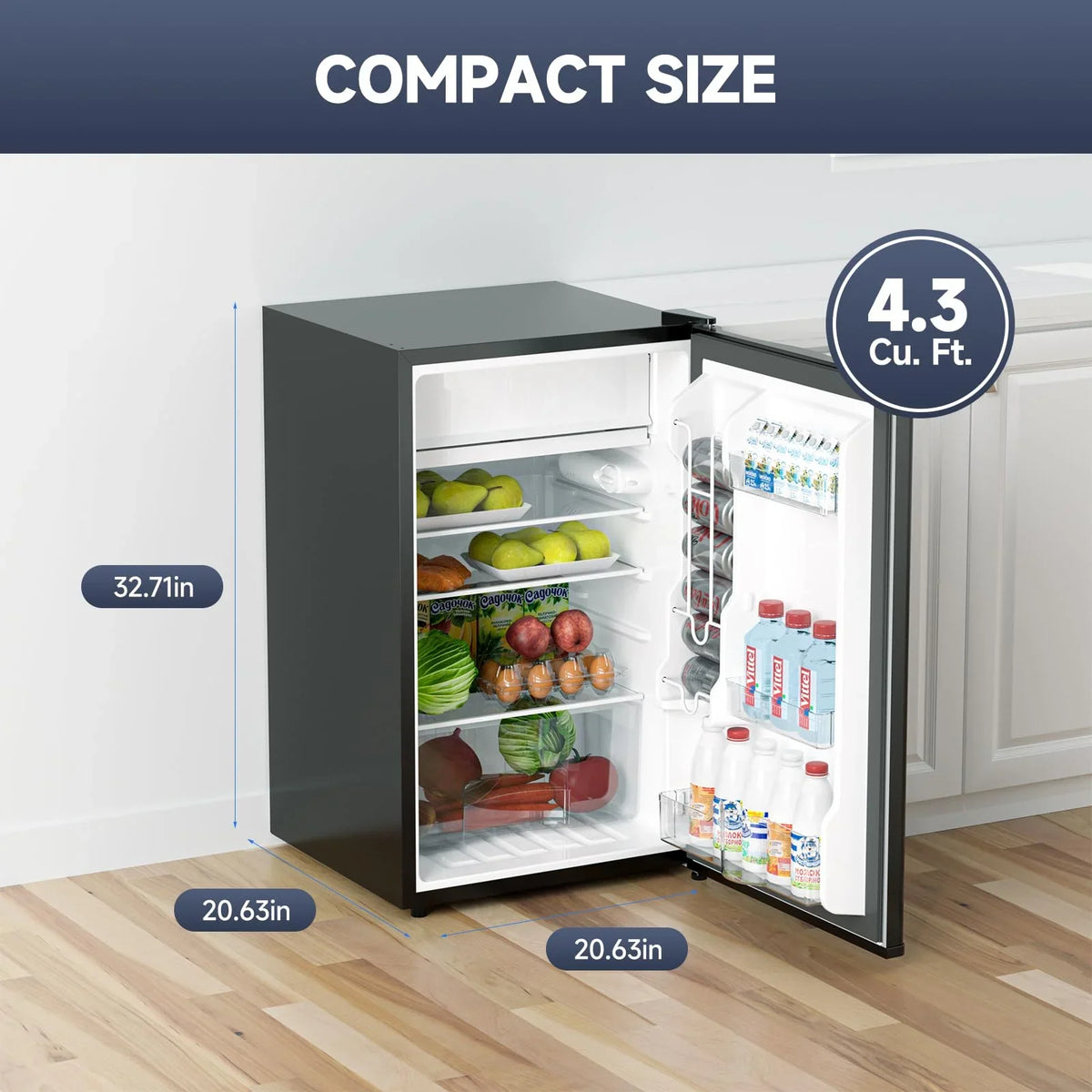 2026 NEW Soonbuy Compact Mini Fridge with Freezer, 4.3 Cu.Ft Single Door Refrigerator with Adjustable Temperature, Removable Shelves & Crisper Drawer, Energy Efficient Small Fridge for Bedroom, Office, Dorm, R