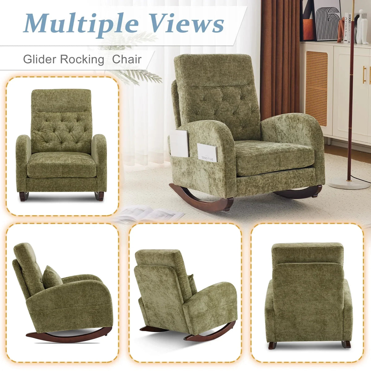 2026 NEW Ktaxon Rocking Accent Chair Glider Reading Chair Comfy Teddy Velvet Upholstered Single Sofa Rocker for Living Room, Nursery, Bedroom Beige