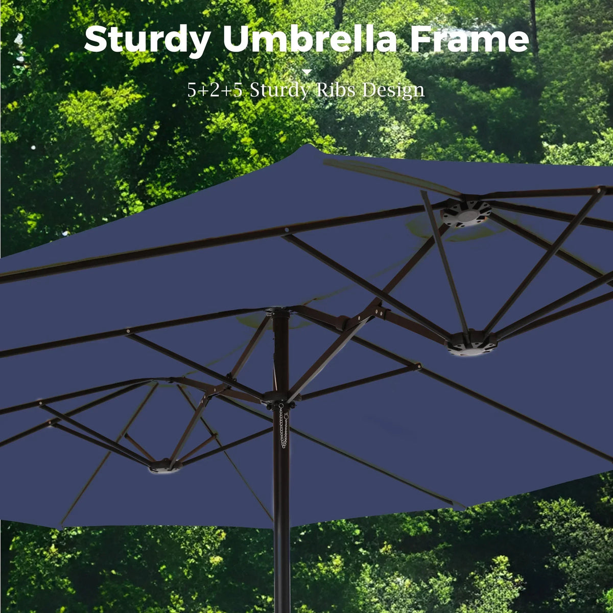 2026 NEW Alpha Joy 15ft Outdoor Patio Umbrella Extra-Large Double-Sided Garden Umbrella with Crank Handle and Base - Smoky Gray