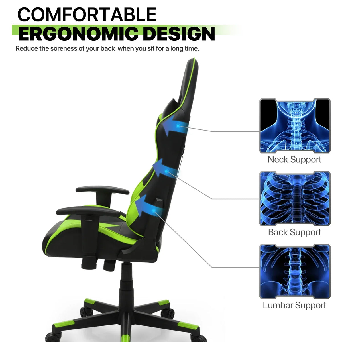2026 NEW Magshion Ergonomic Gaming Chair, Comfortable Gaming Chair, Computer Chair Leather Desk Chair Adjustable Swivel Gaming Office Chair, Blue