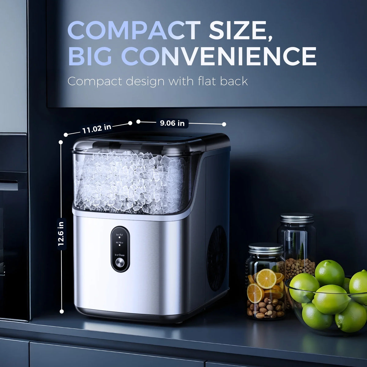 2026 NEW Simzlife Nugget Ice Maker Countertops, 35.9lbs Per Day Portable Pebble ice machine, Crushed Sonic ice maker with Soft Chewable Ice for Home, Party, RV, Camping, Stainless Steel Silver
