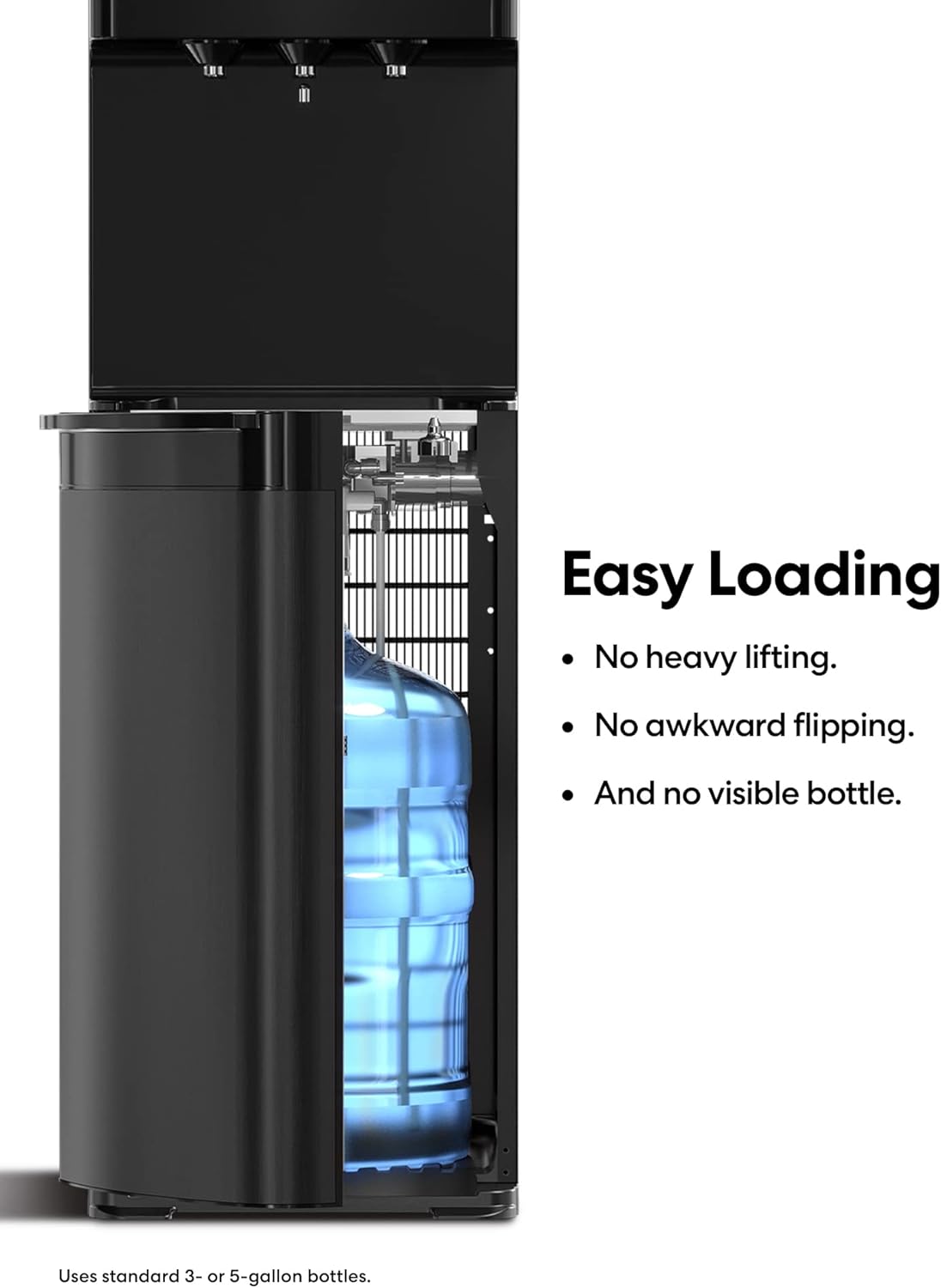 Self Cleaning Bottom Loading Water Cooler Water Dispenser ?Black Stainless Steel - 3 Temperature Settings - Hot, Room & Cold Water