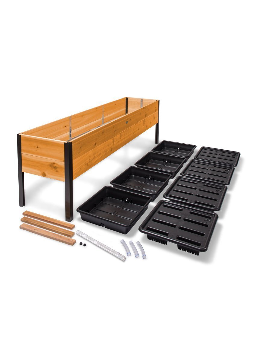 EcoStained Self-Watering Raised Planter Box with Aluminum Legs, Cedar/Cypress, 96 x24 x29